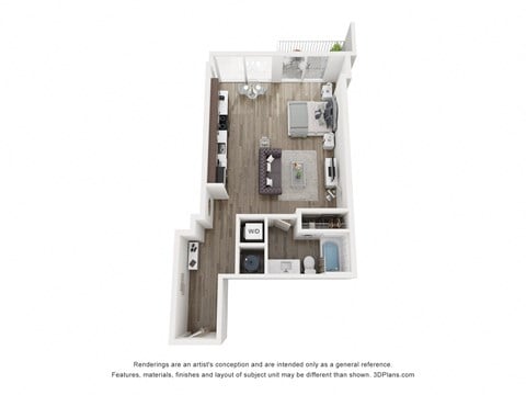 Floor plan for studio, 1 bath, 621 sqft